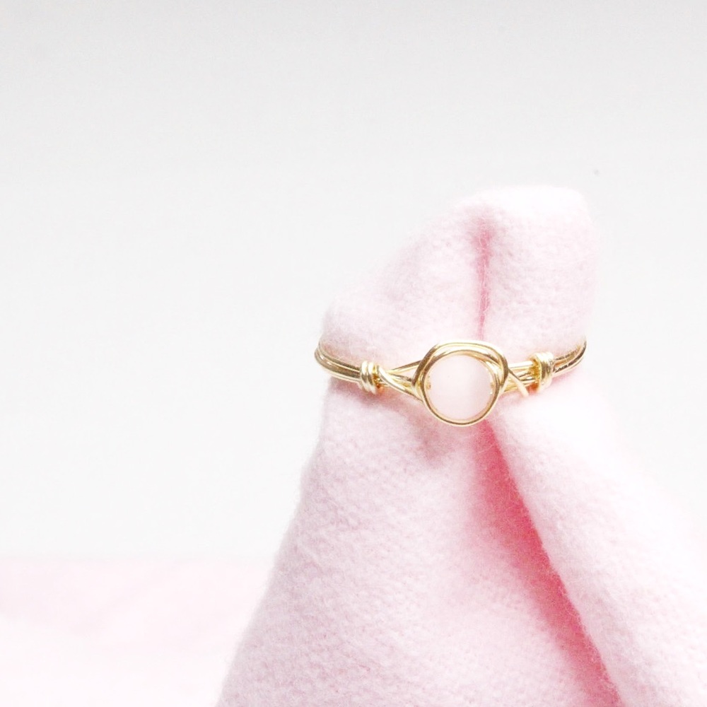 Handmade Wire Wrapped Pink and Gold Bohemian Ring